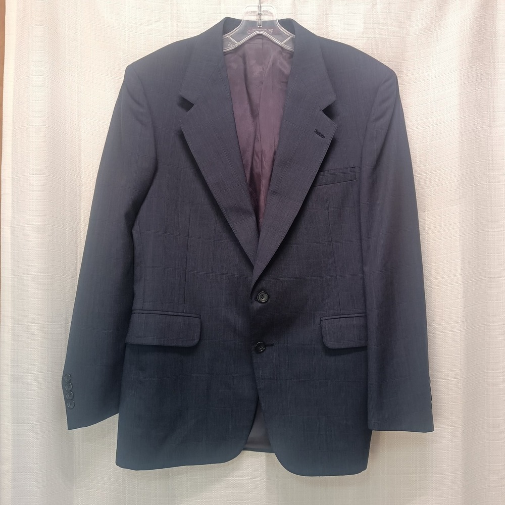 Evan Picone For May D&F Blue Plaid Men's Blazer 41R Wool‎ USA 2 Button Vtg